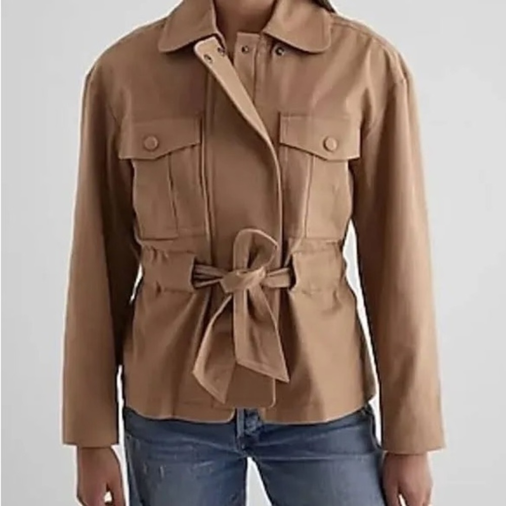 Express Tan Twill Utility Belted Jacket XL